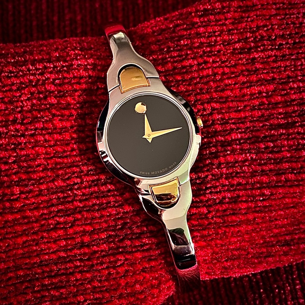Vintage Movado Kara Two Tone Black Museum Dial Watch
